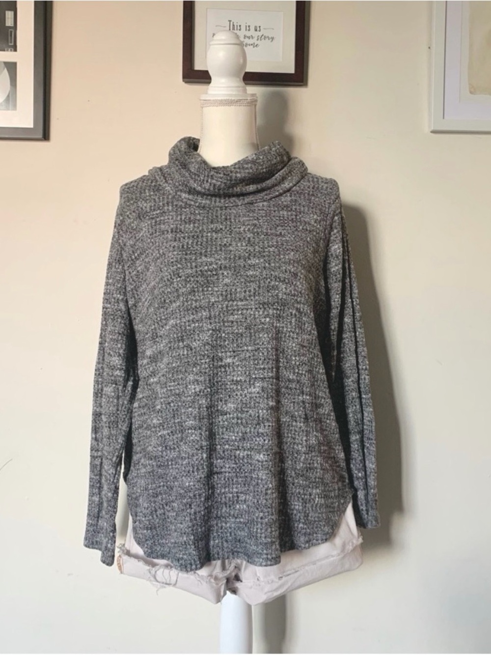Sonoma Womens Gray Cowl Neck Knit Sweater Heather Lightweight Soft Oversized XL